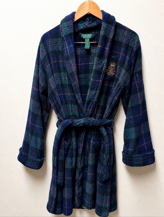 Lauren Ralph Lauren Other - Lauren Ralph Lauren Womens Large Plush Fleece Robe Long Sleeve Plaid Blue Green
